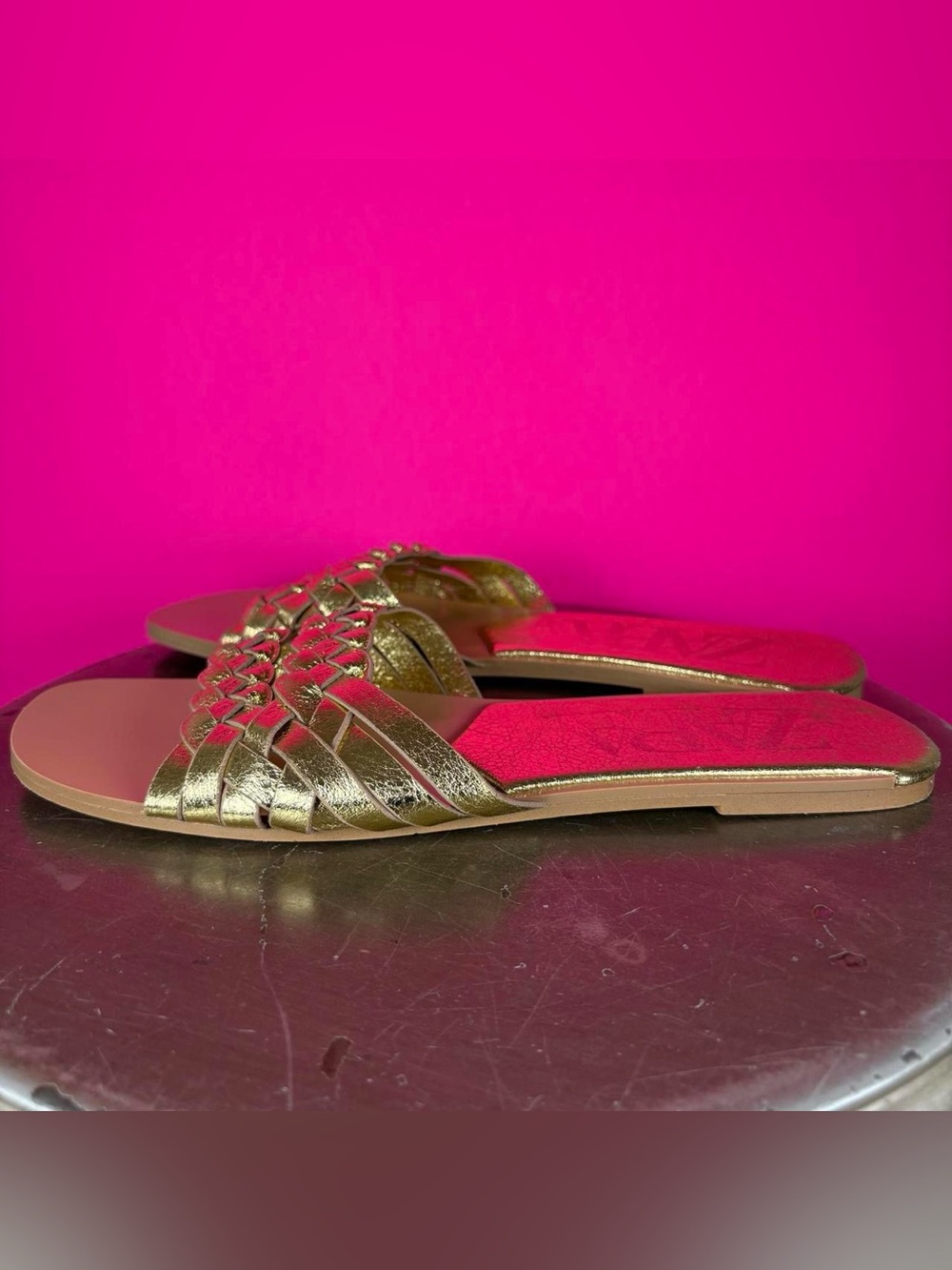 Zara Gold Braided Straps Square Toe Flat Slide Sandal EU 37 - Picture 4 of 8